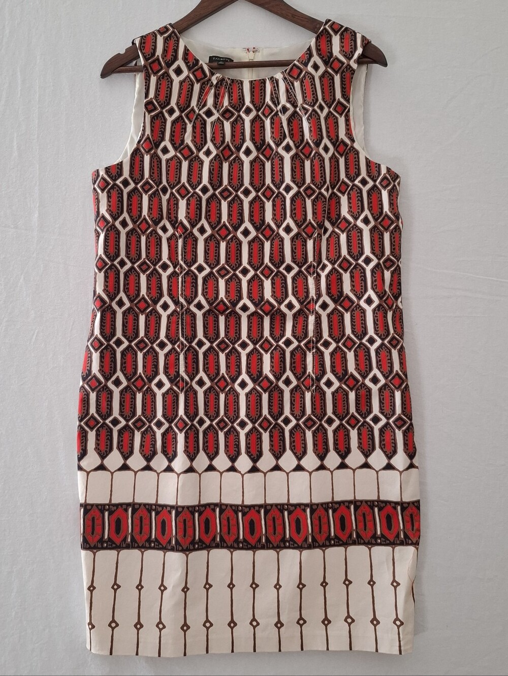 Talbots Geometric Sleeveless Tank Sheath Dress Red & Cream Womens Size 14